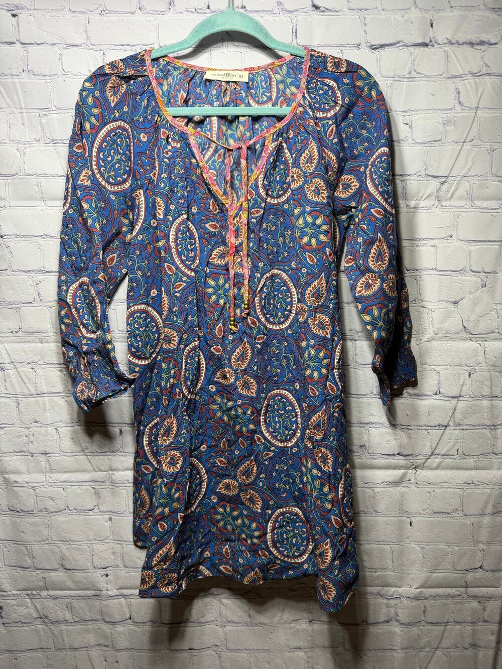 Natural Life Long Sleeve Paisley Tunic Top Sz XS Boho Whimsigoth NWOT